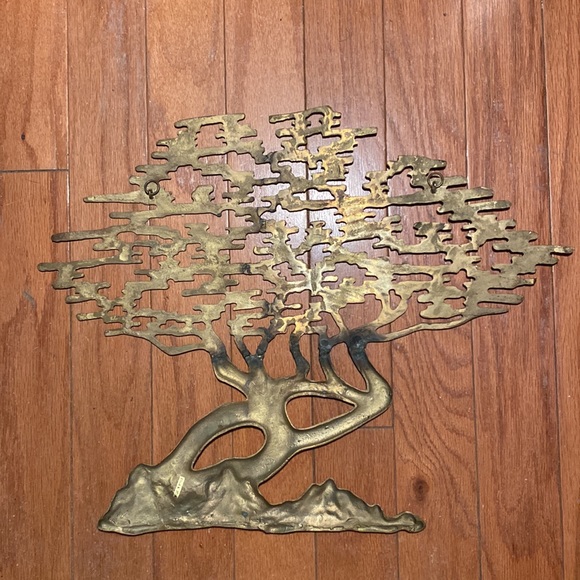 Brass Bonsai Tree of Life Art Sculpture Wall Hanging Mid Century MCM 20"x16" - Picture 2 of 6